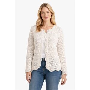 Emma James Women’s Crochet Lace Cardigan Fairycore Size XL Boho Elegant Chic